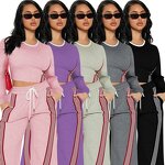 Women Jogger Set Manufacturer - Custom Side Stripe Crop Top Bell-bottom Pants