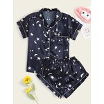Pajama Set Manufacturer - Cute Floral Print Satin Short Sleeve Shirt Set