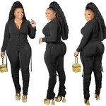 Women Pants Set Manufacturer - Plus Size Cashmere Velvet Pleated Jogger Set