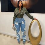 Women Jeans Manufacturer - Custom High Waist Vintage Broken Hollow Out Jeans