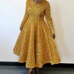 Sequin Dress Manufacturer - Custom Fit and Flare Long Sleeve Royal Blue Dress