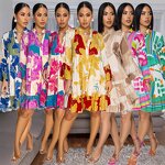 Plus Size Dress Manufacturer - Custom Knee-Length Floral V-Neck Flare Dress