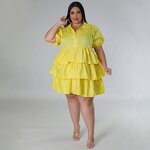 Plus Size Dress Manufacturer - Wholesale Vintage Solid Pleated Short Sleeve Dress
