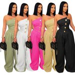 African Jumpsuit Manufacturer - Custom Party Strapless Button Wide Leg Jumpsuit