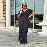Plus Size Maxi Dress Manufacturer - Wholesale V-neck Soft Loose Casual Dress
