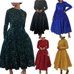 Sequin Dress Manufacturer - Custom Fit and Flare Long Sleeve Royal Blue Dress