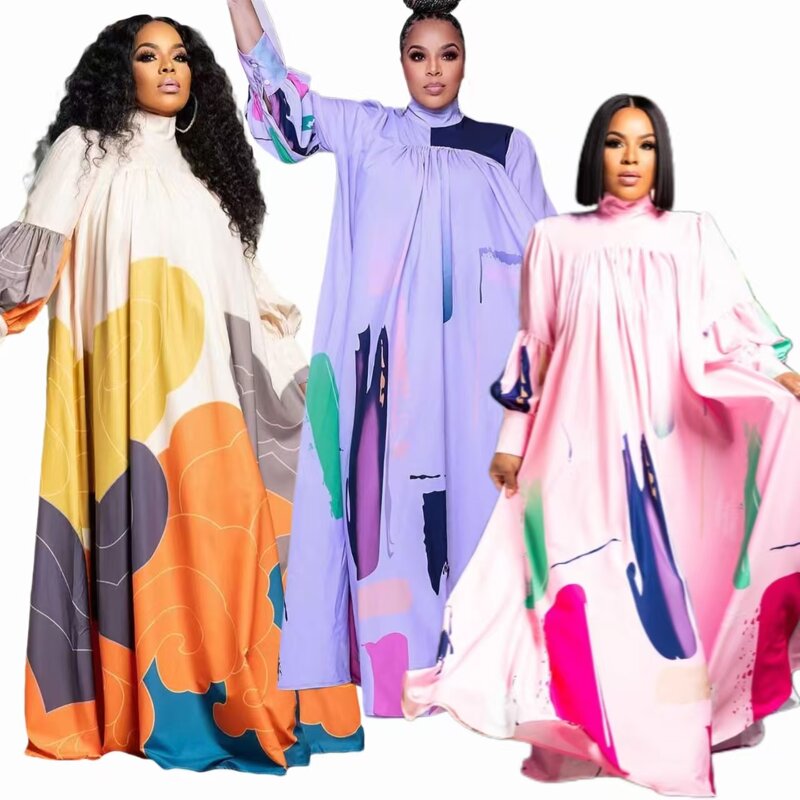 Kaftan Dress Manufacturer - 2025 Spring Casual Printed Batwing Swing Dress