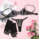 Lingerie Set Manufacturer - Custom Splicing Rhinestone Bra Panty Set