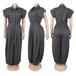 Women Jumpsuit Manufacturer - Wholesale V Neck Short Sleeve Drawstring Waist Jumpsuit