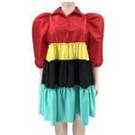Plus Size Dress Manufacturer - Wholesale Patchwork Bubble Sleeve Tshirt Dress