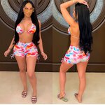 Bikini Set Manufacturer - Custom Colourful Print Bikini Top and Shorts Set