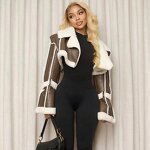 Leather Jacket Manufacturer - Fashion Cropped Splicing Furry Long Sleeve Jacket