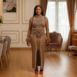 Evening Dress Manufacturer - Custom Plus Size Bodice Applique Split Rhinestone Dress