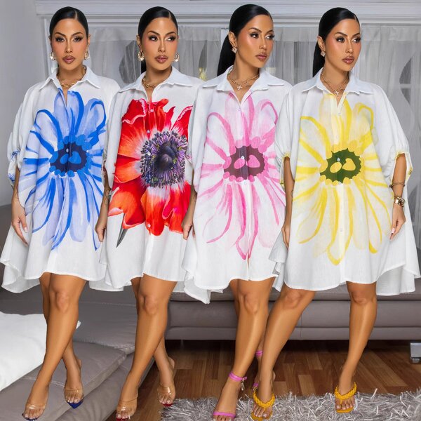 T-shirt Dress Manufacturer - Wholesale Short Sleeve Floral Print Plus Size Dress