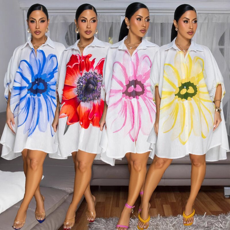 T-shirt Dress Manufacturer - Wholesale Short Sleeve Floral Print Plus Size Dress