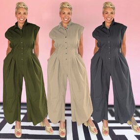 Women Jumpsuit Manufacturer - Wholesale V Neck Short Sleeve Drawstring Waist Jumpsuit