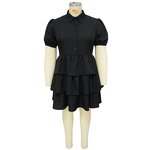 Plus Size Dress Manufacturer - Wholesale Vintage Solid Pleated Short Sleeve Dress