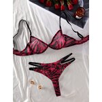 Lingerie Set Manufacturer - Cheap Mesh Steel Ring Gathered Leopard Print Set