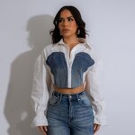 Women Denim Shirt Manufacturer - Wholesale American Style Patchwork Crop Shirt