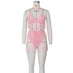 Bikini Set Manufacturer - Custom Pink Tassel See Through Crochet Bikini Set