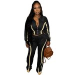 Women Set Manufacturer - 2025 Autumn Vintage Striped Patchwork Jacket Pants Set