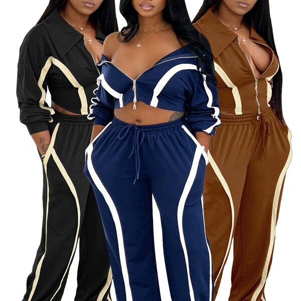 Women Set Manufacturer - 2025 Autumn Vintage Striped Patchwork Jacket Pants Set