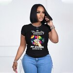 Women T-shirt Manufacturer - Custom Letter Pattern Print Round Neck Knit T-shirt