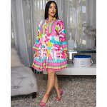 Plus Size Dress Manufacturer - Custom Knee-Length Floral V-Neck Flare Dress