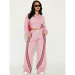 Women Jogger Set Manufacturer - Custom Side Stripe Crop Top Bell-bottom Pants