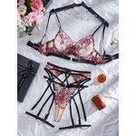 Lingerie Set Manufacturer - Valentine Day Embroidery Floral 4 Piece Set