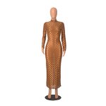 Evening Dress Manufacturer - Custom See Through Lace Crystal Mesh Maxi Dress