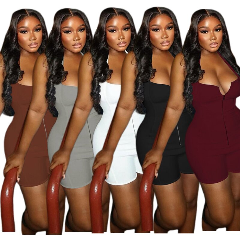 Women Romper Manufacturer - Wholesale Casual Zip Up Backless Halter Romper