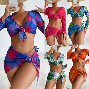 Swimsuit Set Manufacturer - Custom Transparent Lace Up Bikini 4 Piece Set