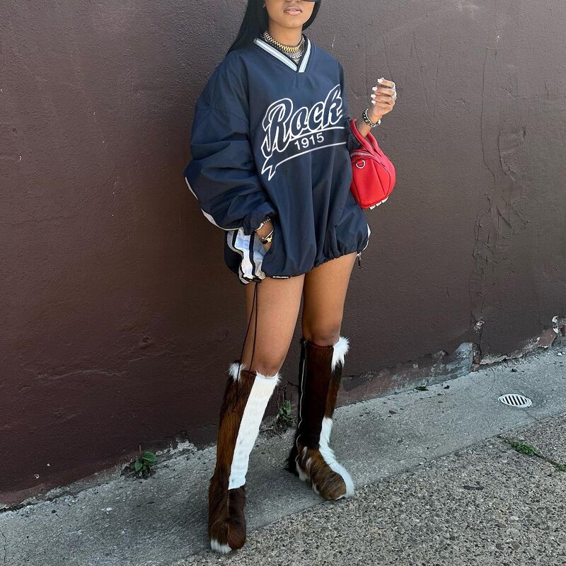 Women T-shirt Dress Manufacturer - Custom Long Sleeve Letter Print Streetwear Dress