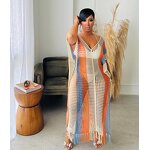 Beach Cover Up Manufacturer - Wholesale V Neck Knit Crochet Mesh Loose Dress