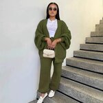 Women Sweater Set Manufacturer - Thick Winter Loose Cardigan Pant Outfit