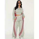 Women Jogger Set Manufacturer - Custom Side Stripe Crop Top Bell-bottom Pants