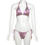 Bikini Set Manufacturer - Wholesale Leopard Floral Printed Lace Up Bikini Set