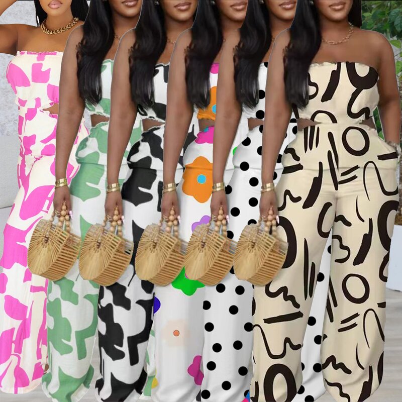 Women Jumpsuit Manufacturer - 2025 Elegant African Print Strapless Wide-leg Jumpsuit