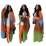Long Cardigan Manufacturer - Thick Multi Color Patchwork Knitted Long Coat