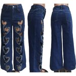Women Pants Manufacturer - Custom Heart Cutout Washed Loose Wide Leg Jeans