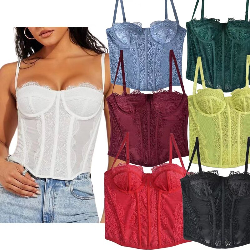 Women Crop Top Manufacturer - Custom Y2k Eyelash Lace Trim Backless Corset Top