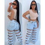 Women Jeans Manufacturer - Wholesale Hollow Out Distressed Straight Leg Jeans