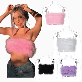 Women Crop Top Manufacturer - Custom Feather Fur Fluffy Strapless Summer Top