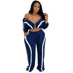 Women Set Manufacturer - 2025 Autumn Vintage Striped Patchwork Jacket Pants Set