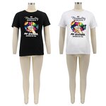 Women T-shirt Manufacturer - Custom Letter Pattern Print Round Neck Knit T-shirt