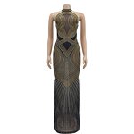 Party Dress Manufacturer - Custom Halter Mesh See Through Rhinestone Maxi Dress