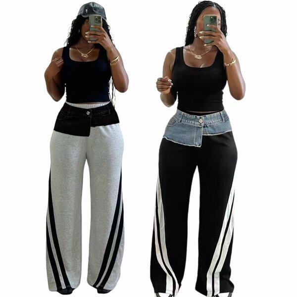 Women Trousers Manufacturer - Custom Elastic Waist Loose Straight Wide-leg Pants