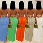 Maxi Dress Manufacturer - Wholesale Solid Halter Knitted Split Beach Dress
