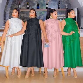 Evening Dress Manufacturer - Custom 3D Flower Sleeveless Straight Midi Dress